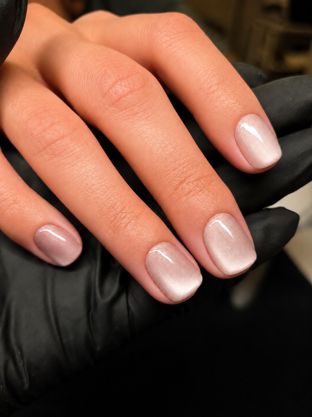 Pearl manicure with a refined high-shine finish by Bella Brazil